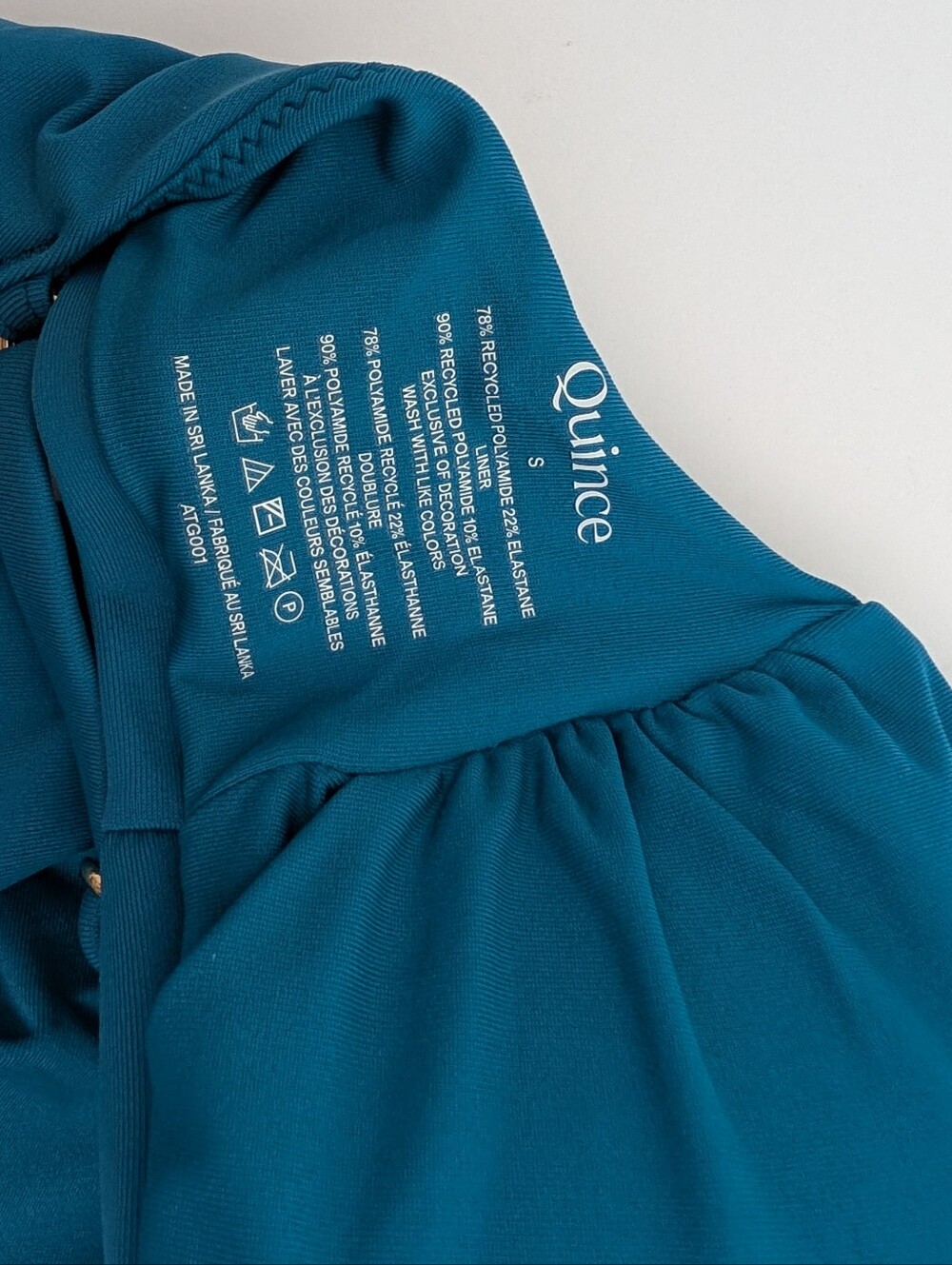 New Quince Italian V-Neck Bikini Top Laguna Teal Blue Size Small - Picture 4 of 4
